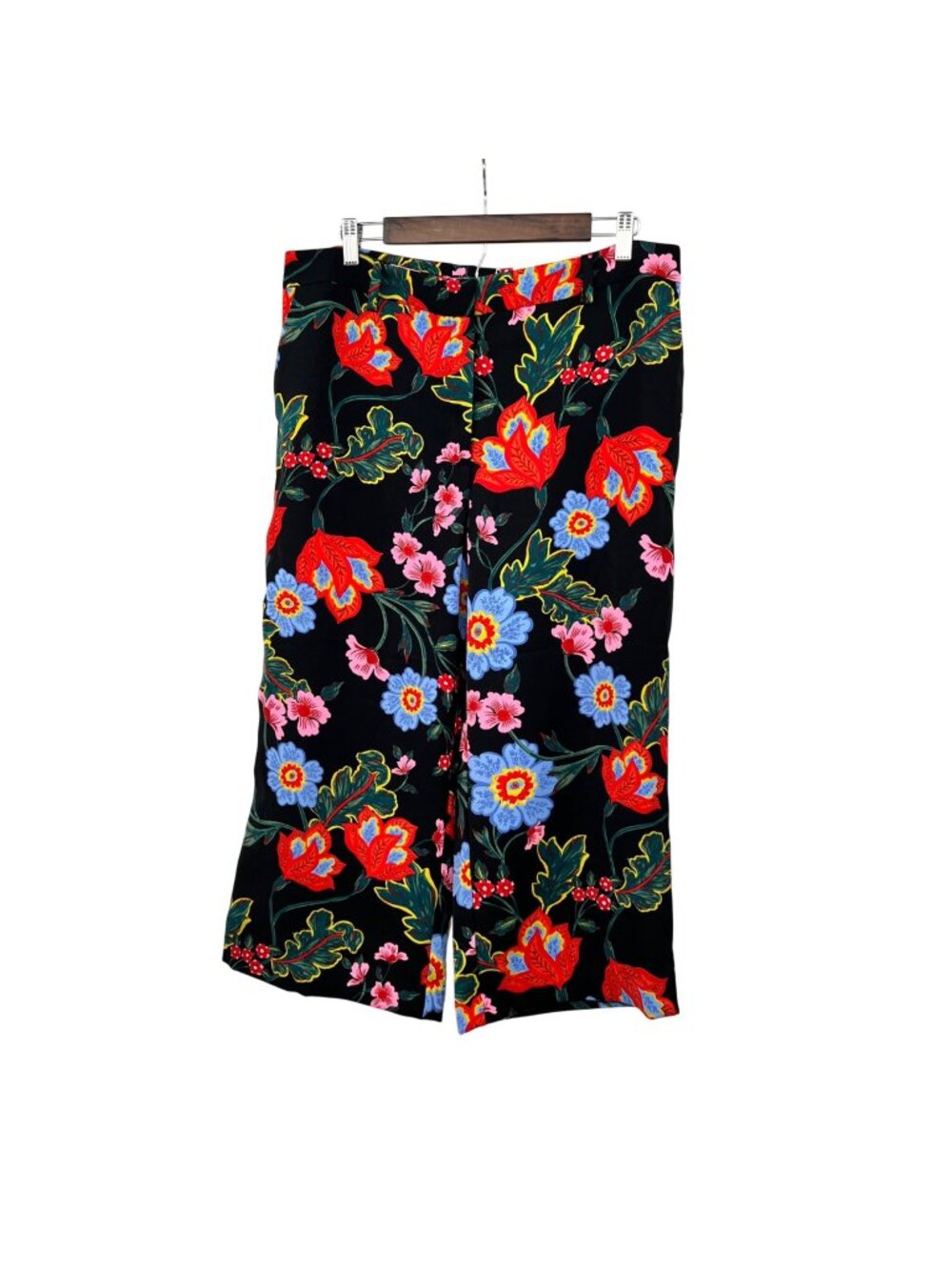 Ann Taylor Drapey Wide Leg Crop Pants Floral Black/Multi Pockets Size 14P New